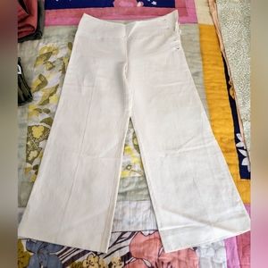 ANTHROPOLOGIE Cartonnier Cream White Linen blend Wide Palazzo crop pants 8 EUC
